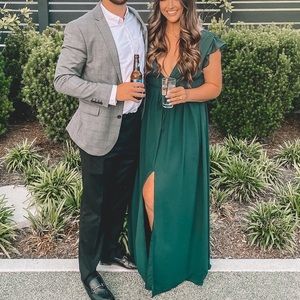 Low Cut Ruffle Sleeve Maxi Dress with Slit